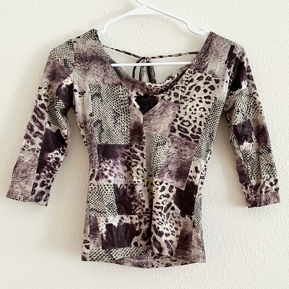 Vintage Tops - Y2K Vintage Sooki Animal Leopard Print Patch Shimmer Top Size Small